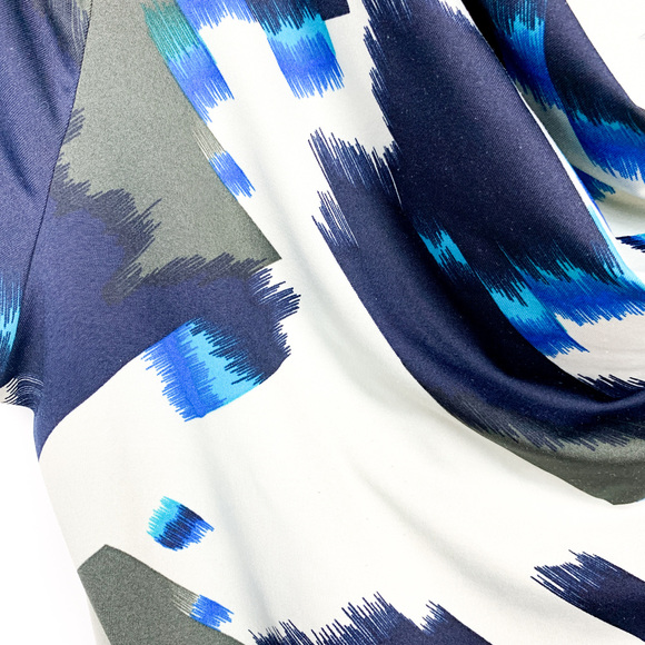 Grey Black & Blue Patterned Cowl Neck Blouse - Picture 4 of 9